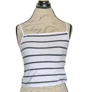 Cotton On Womens Crop Cami Top Size Small Striped NWT White Black Stretch Y2k